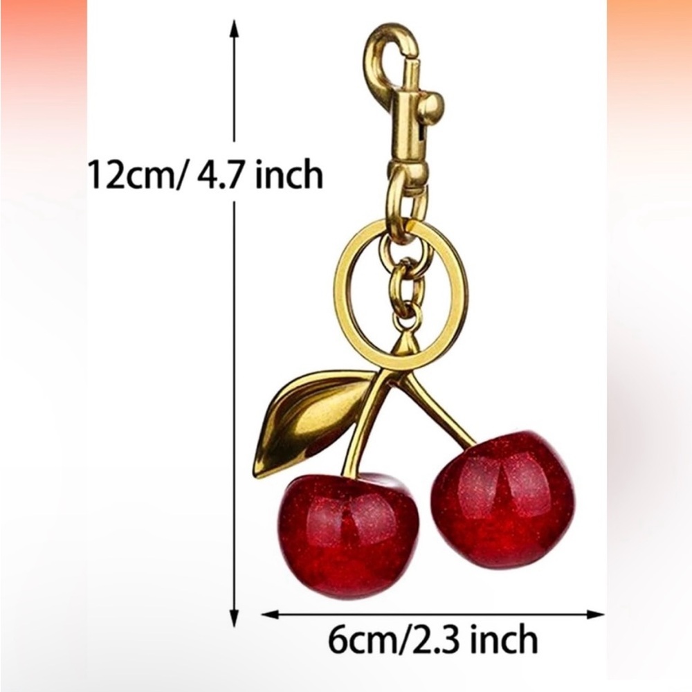 Jumbo Glitter Cherry Keychain Charm (Matte Gold) - Picture 5 of 7